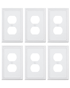 Treewell duplex wall plate white with beaded border enhances decor.