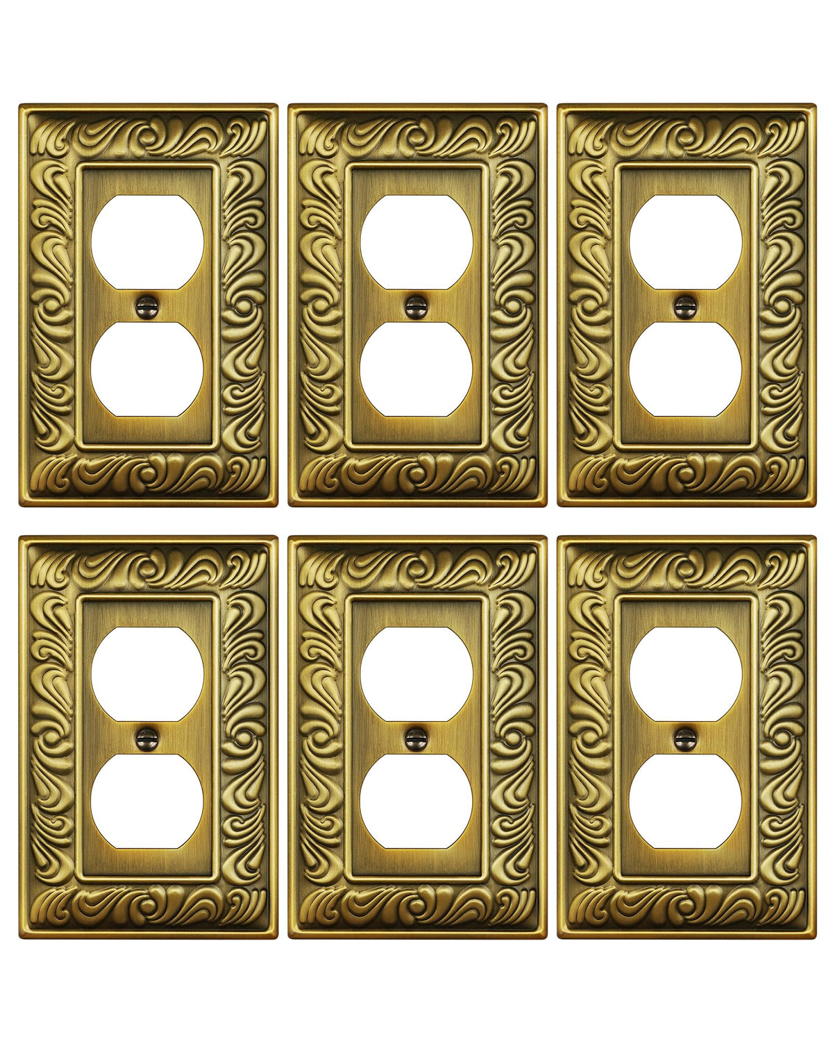 TREEWELL paisley pattern duplex outlet cover in antique brass finish enhances room style.