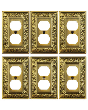 TREEWELL paisley pattern duplex outlet cover in antique brass finish enhances room style.