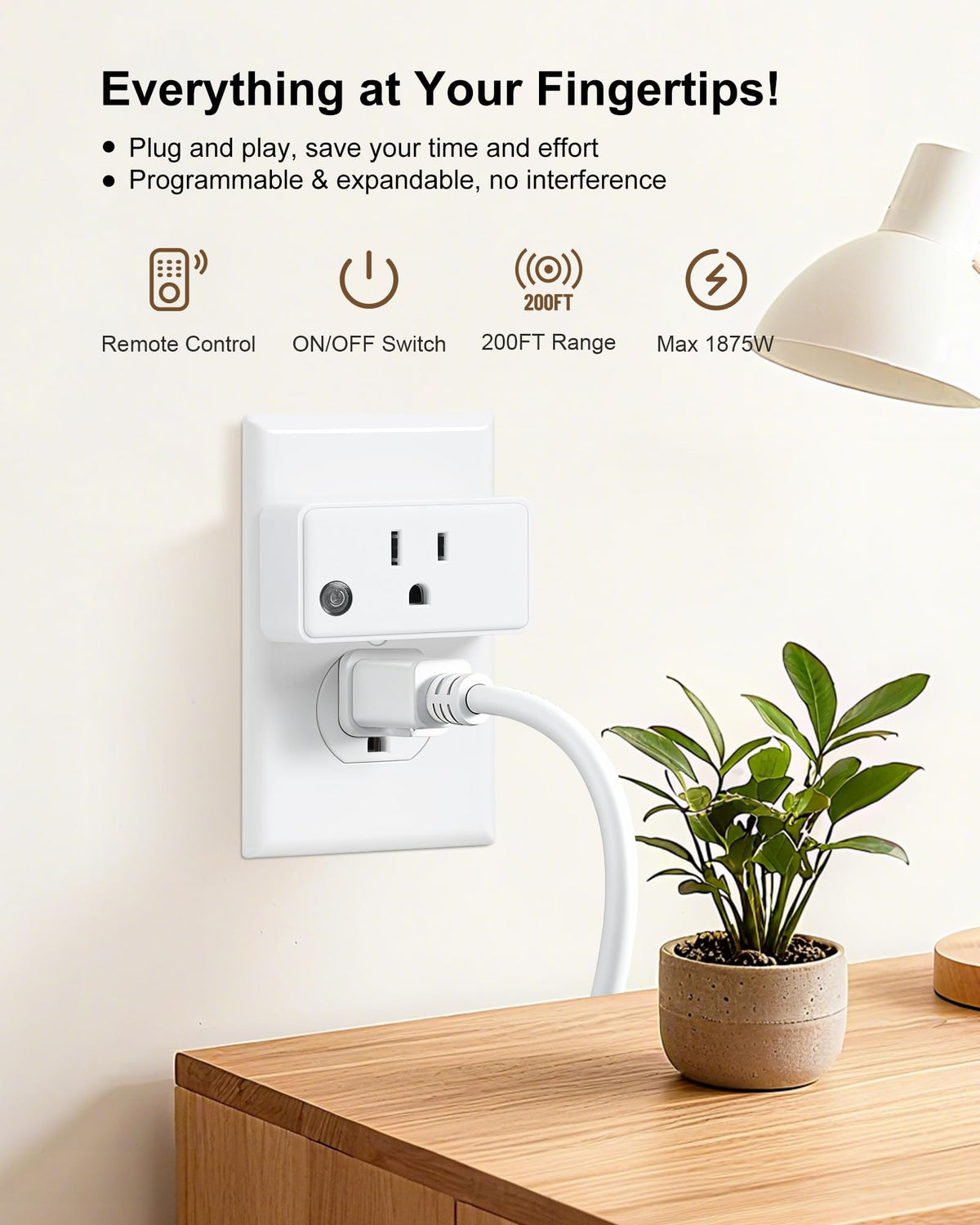 TREEWELL remote control outlet with 200ft range works through walls for flexible placement