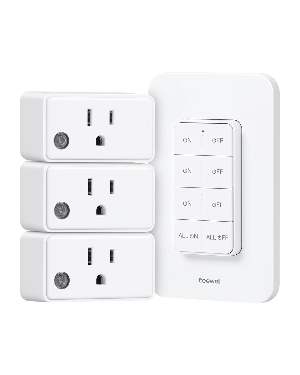 Treewell remote control outlet wall switch plate for easy lighting control from a single wall point.