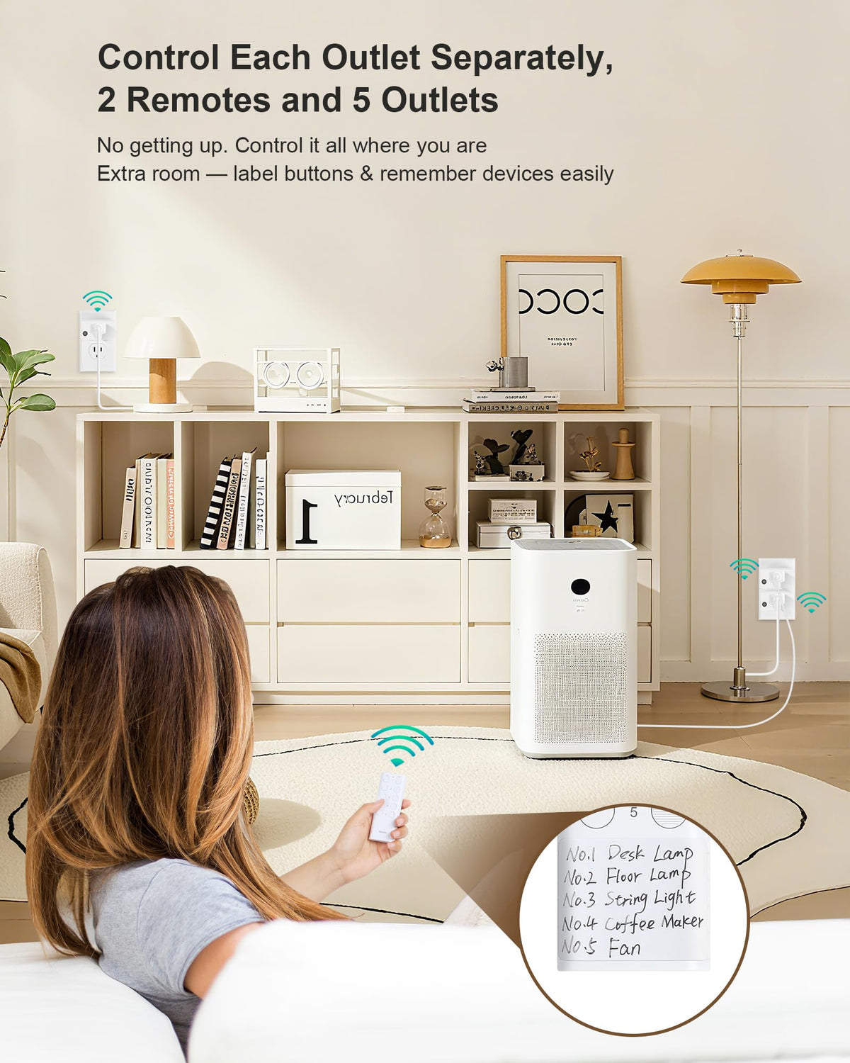 Treewell remote outlet showing 200 ft range through walls for flexible placement