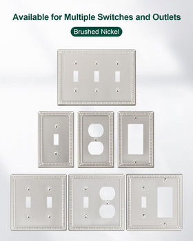 TREEWELL six-pack of brushed nickel wall plates for multiple rooms.