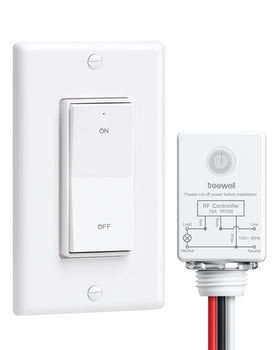 Treewell wireless switch with decorator rocker for easy relocation without rewiring.