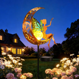 Tremdwoto solar garden statue with butterfly fairy and moon for magical ambiance