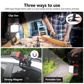 Tresda LED work light with magnetic base for secure hands-free lighting on metal surfaces
