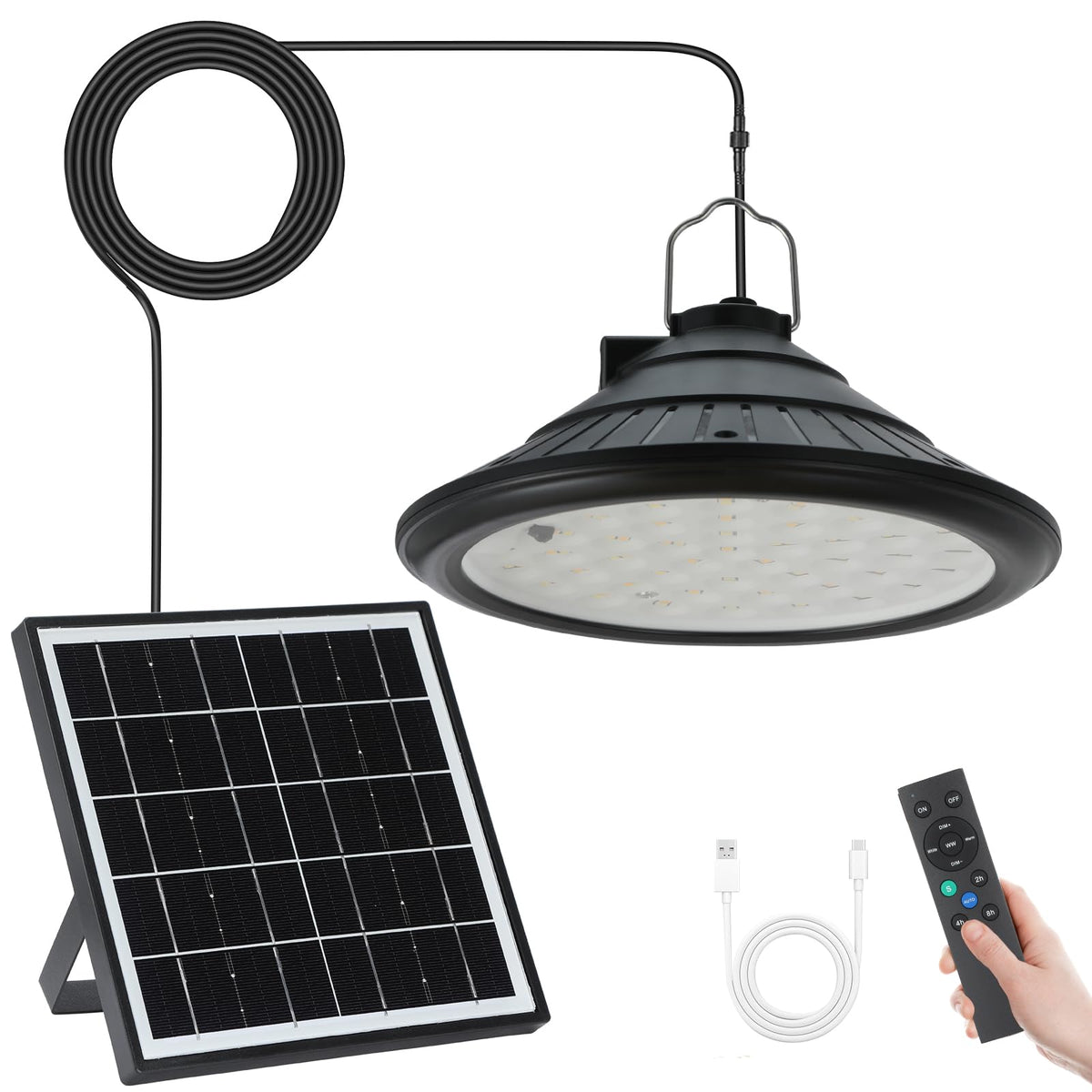 TREVIONE solar chicken coop light pendant illuminating a coop at dusk for safer poultry care