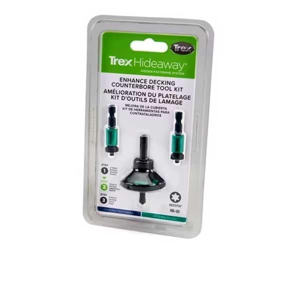 Trex Enhance kit closeup highlighting precise counterbore for Trex clips.