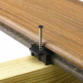 Top-view close-up of Trex Hideaway installation highlighting hidden fasteners