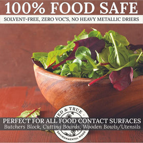 Tried & True Original Wood Finish linseed oil detail highlights durable protection.