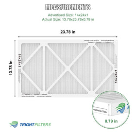 TRIGHTFILTERS 14x24x1 four-pack side view highlights pleated design for airflow