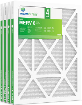TRIGHTFILTERS 16x20x1 air filter pack ready for replacement in HVAC systems.