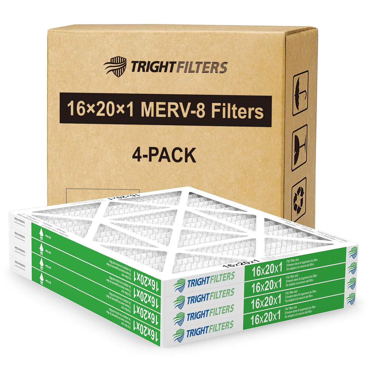 TRIGHTFILTERS 16x20x1 filter-pack front view with durable frame for lasting filtration.