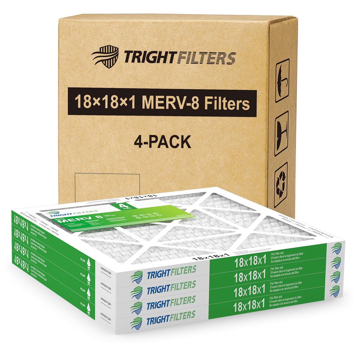 TRIGHTFILTERS four-pack ready for quick replacement in HVAC