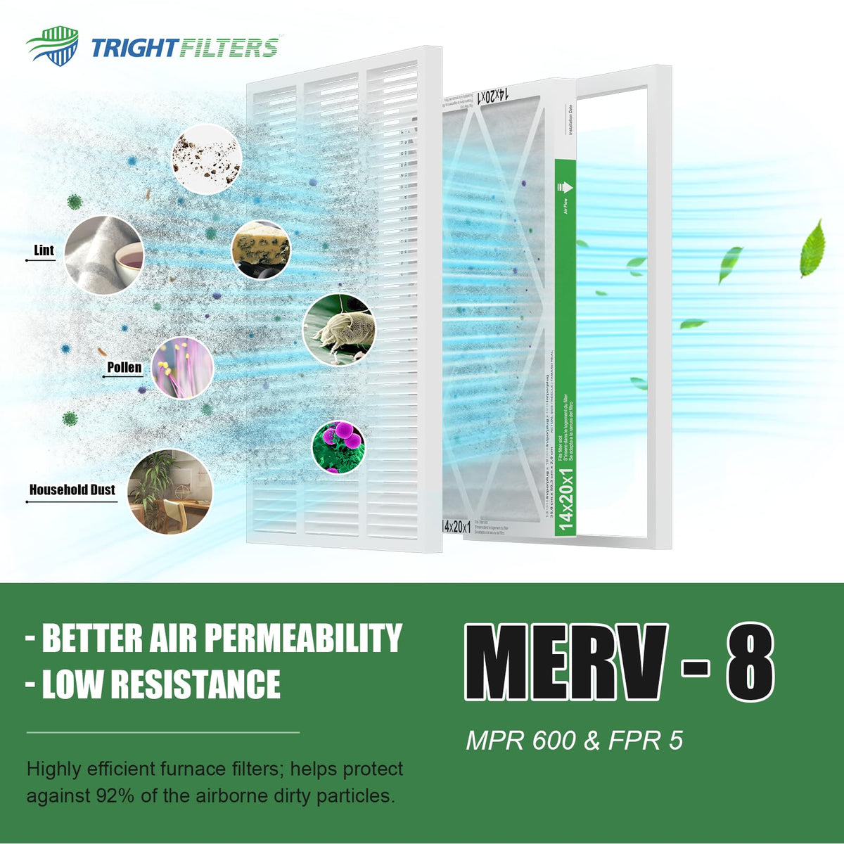 TRIGHTFILTERS MERV8 label on filter indicates filtration level
