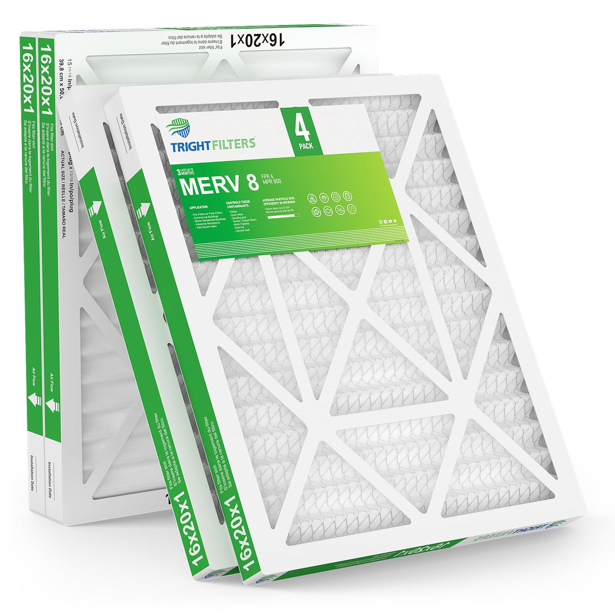TRIGHTFILTERS airflow visualization displays steady air movement through pleated design.