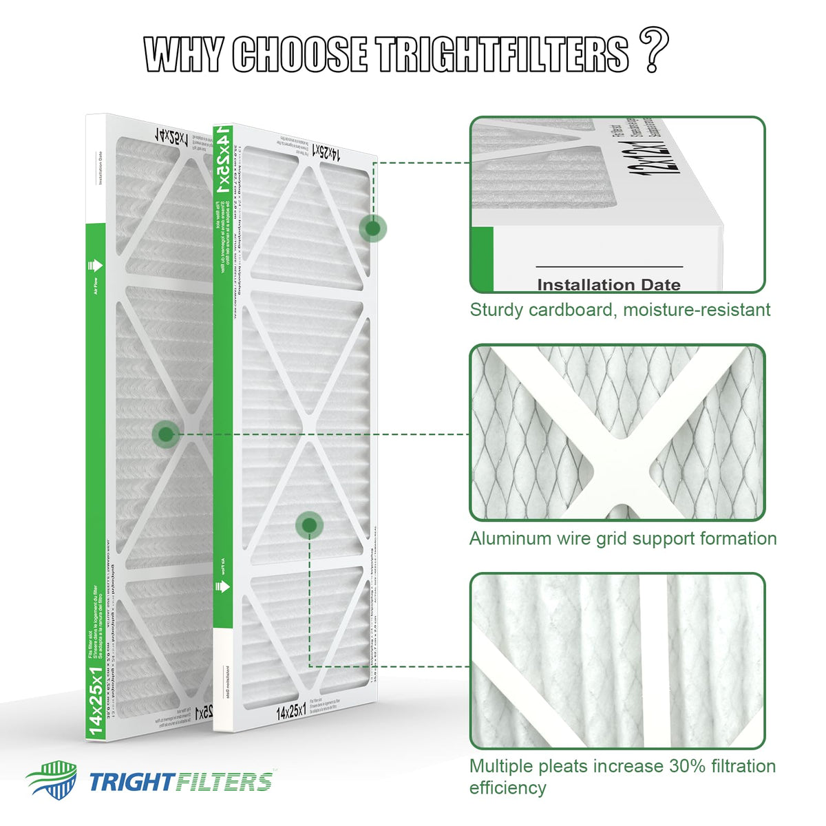 TRIGHTFILTERS durable cardboard structure maintains shape during use.