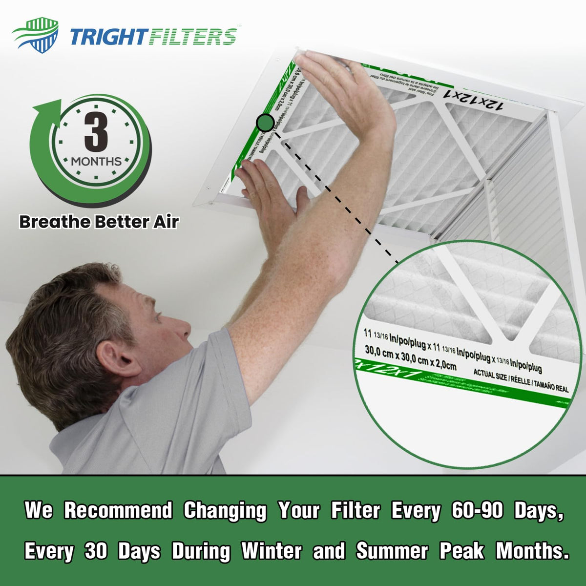 TRIGHTFILTERS front-view-filter-pack arranged for replacement in HVAC units.