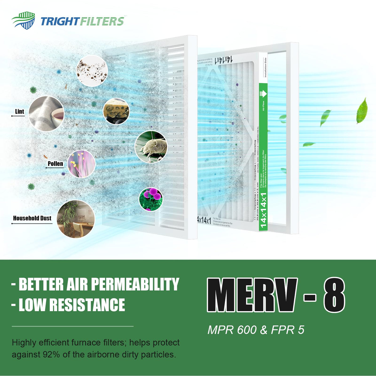 TRIGHTFILTERS replacement filter compatible with furnaces and AC units for improved air quality.