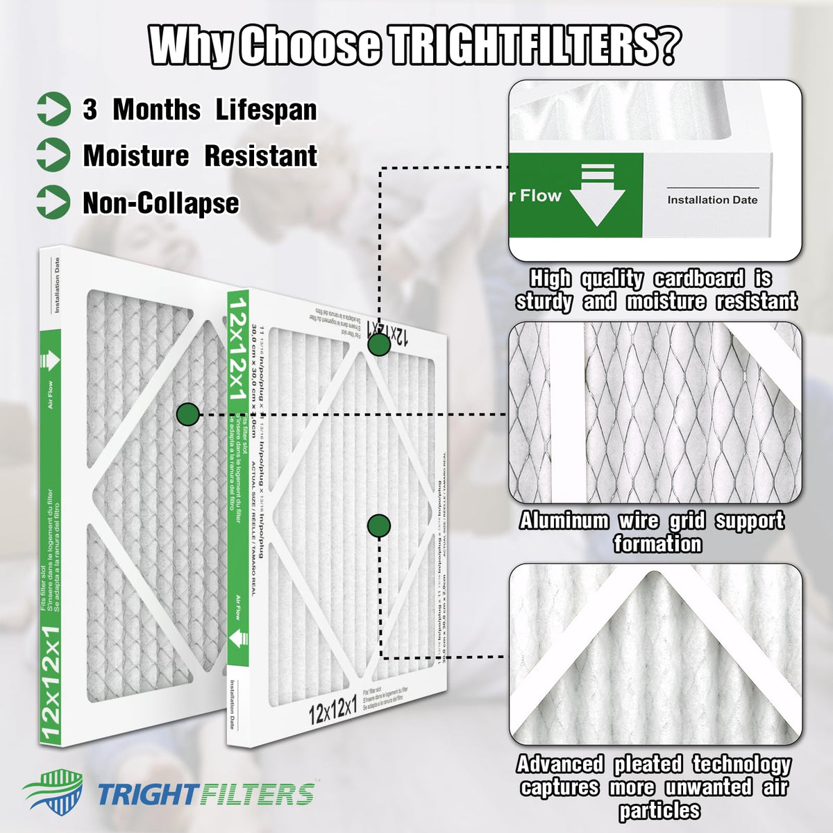 TRIGHTFILTERS furnace-filter-front-view showcases sturdy design and fit.