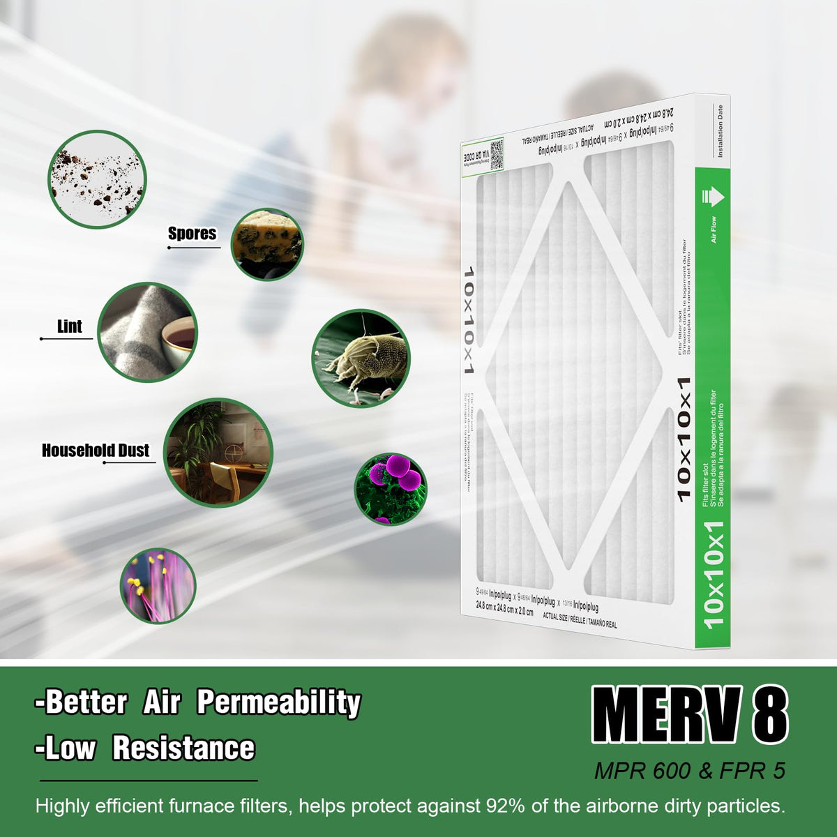 TRIGHTFILTERS HVAC compatibility shows fit for 10x10x1 systems.