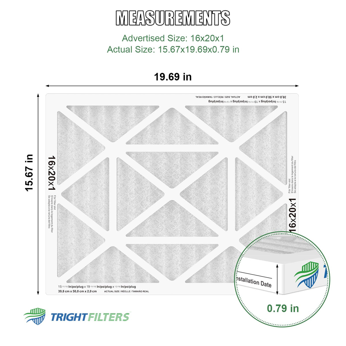 TRIGHTFILTERS MERV8 pleated design provides higher filtration efficiency for cleaner indoor air.