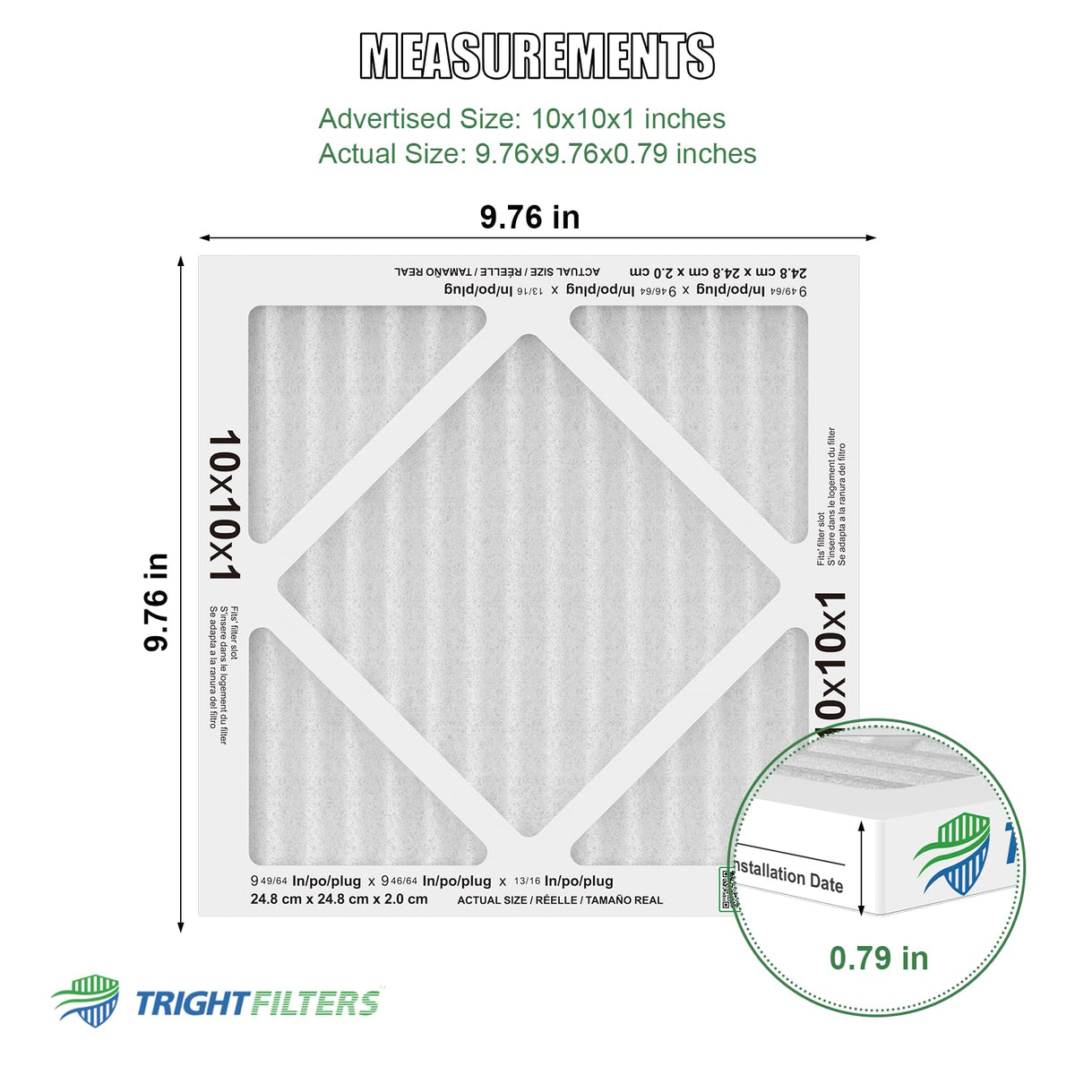 TRIGHTFILTERS MERV 8 pleated close-up highlights dense pleats for improved airflow.