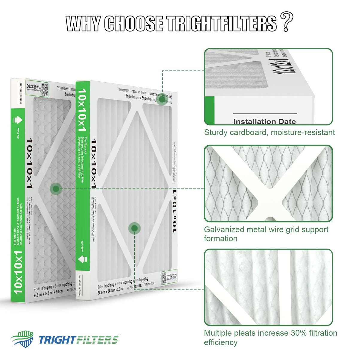 TRIGHTFILTERS quiet filtration operation indicates low-noise performance during use.