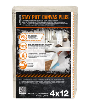 Trimaco Stay Put Canvas Plus drop cloth top view with slip-resistant surface for painting projects