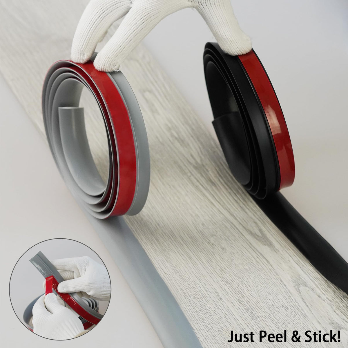 Trimold self-adhesive transition strip reduces gaps and helps protect carpet and tile edges.