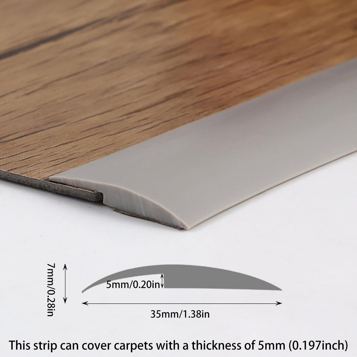 Trimold grey threshold edge trim provides a clean finish between floors for high-traffic areas.