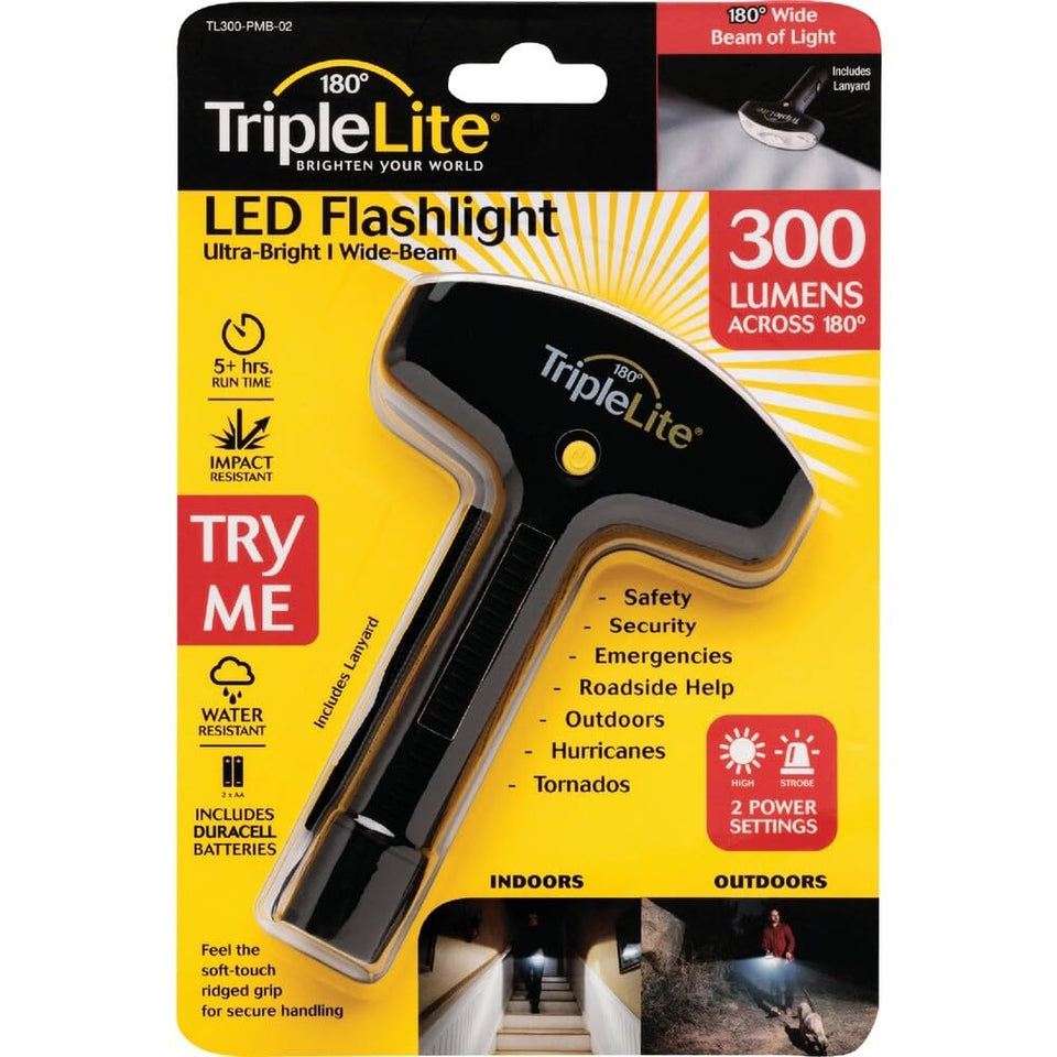 TripleLite 330 lm black LED flashlight front view for pocket carry