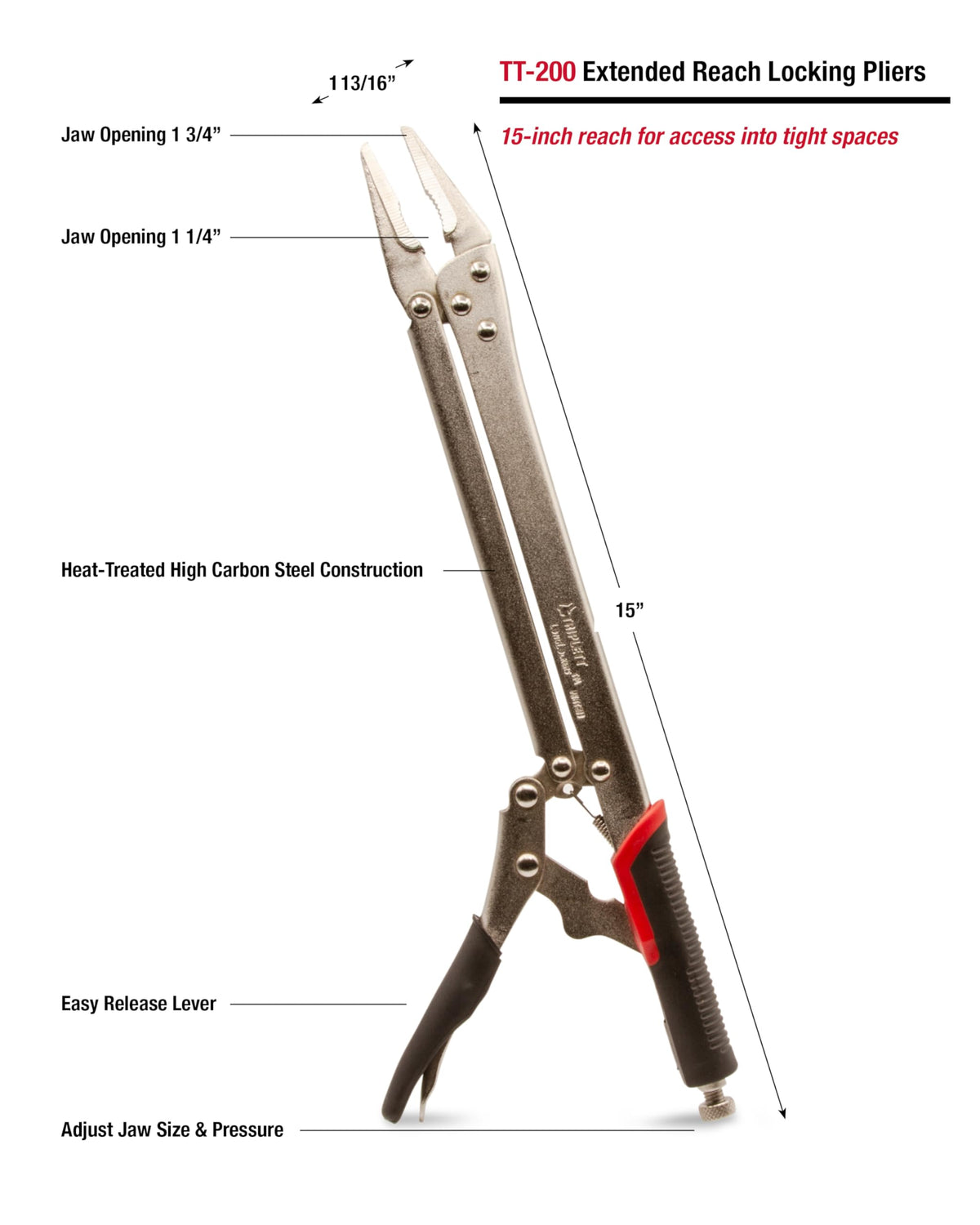 Triplett TT-200 LongLockers thumbscrew adjustment for quick sizing.