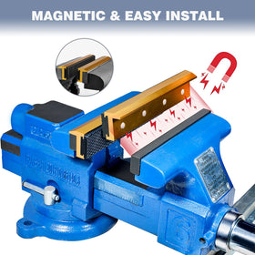 Jaws compatible with bench vices, mill clamps, and drill presses.