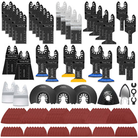 Trivd Frol 121-pack oscillating blades for versatile cutting, compatible with most oscillating tools.