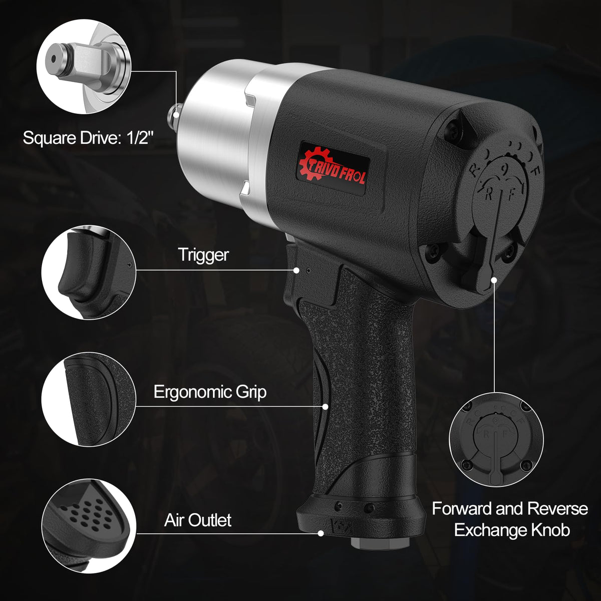 Trivd Frol air impact wrench at 8000 RPM for quick bolt removal.
