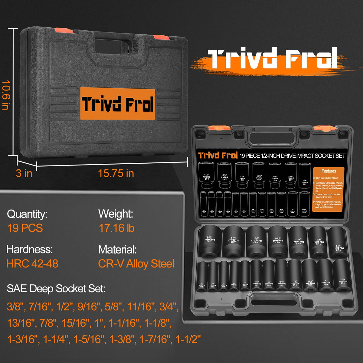 Includes heavy-duty storage double-lock case to keep sockets organized and portable.