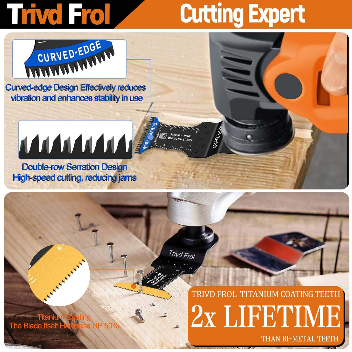 Trivd Frol triple-ground Japanese teeth blades for clean surfaces.