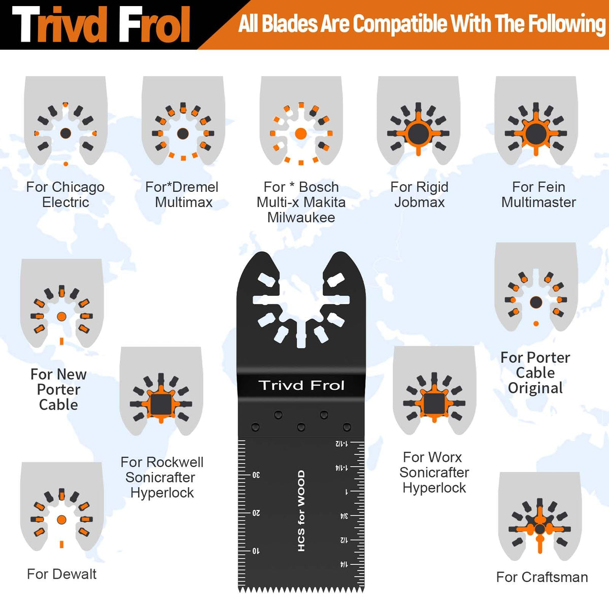 Trivd Frol 121-pack blades support wood, plastic, and metal cutting.