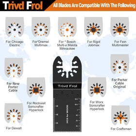 Trivd Frol 121-pack blades support wood, plastic, and metal cutting.