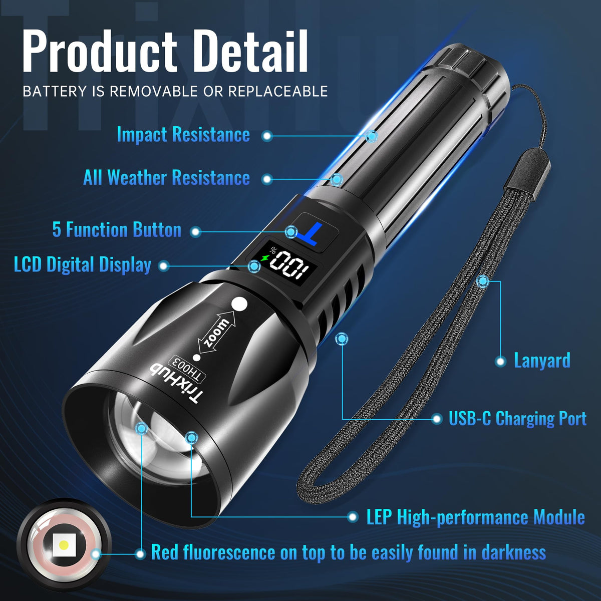 TrixHub aluminum body flashlight highlighting lightweight durability