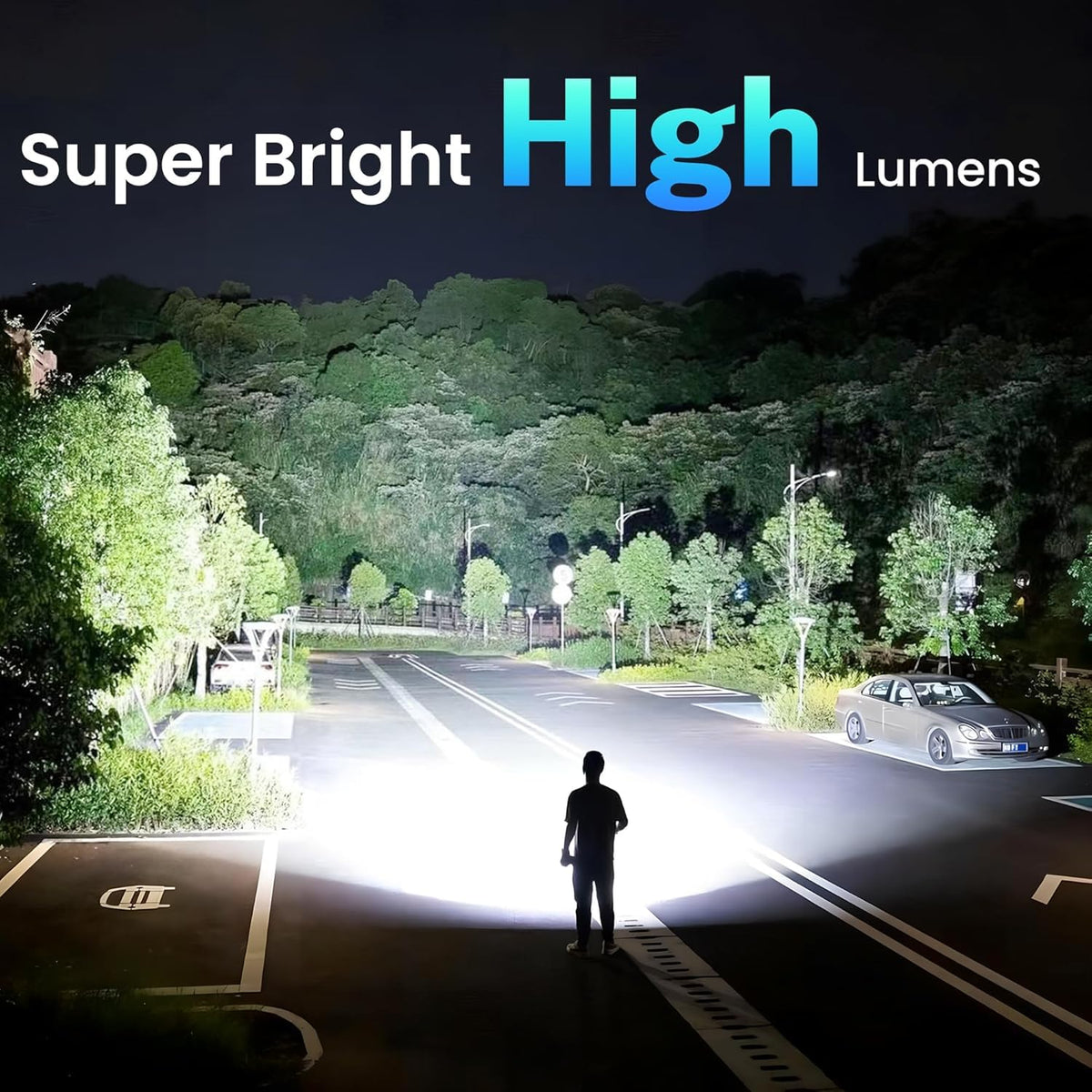 TrixHub LED flashlight with LCD display showing battery level