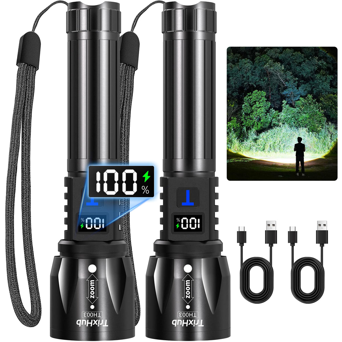 TrixHub rechargeable flashlight front view offering reliable power on the go