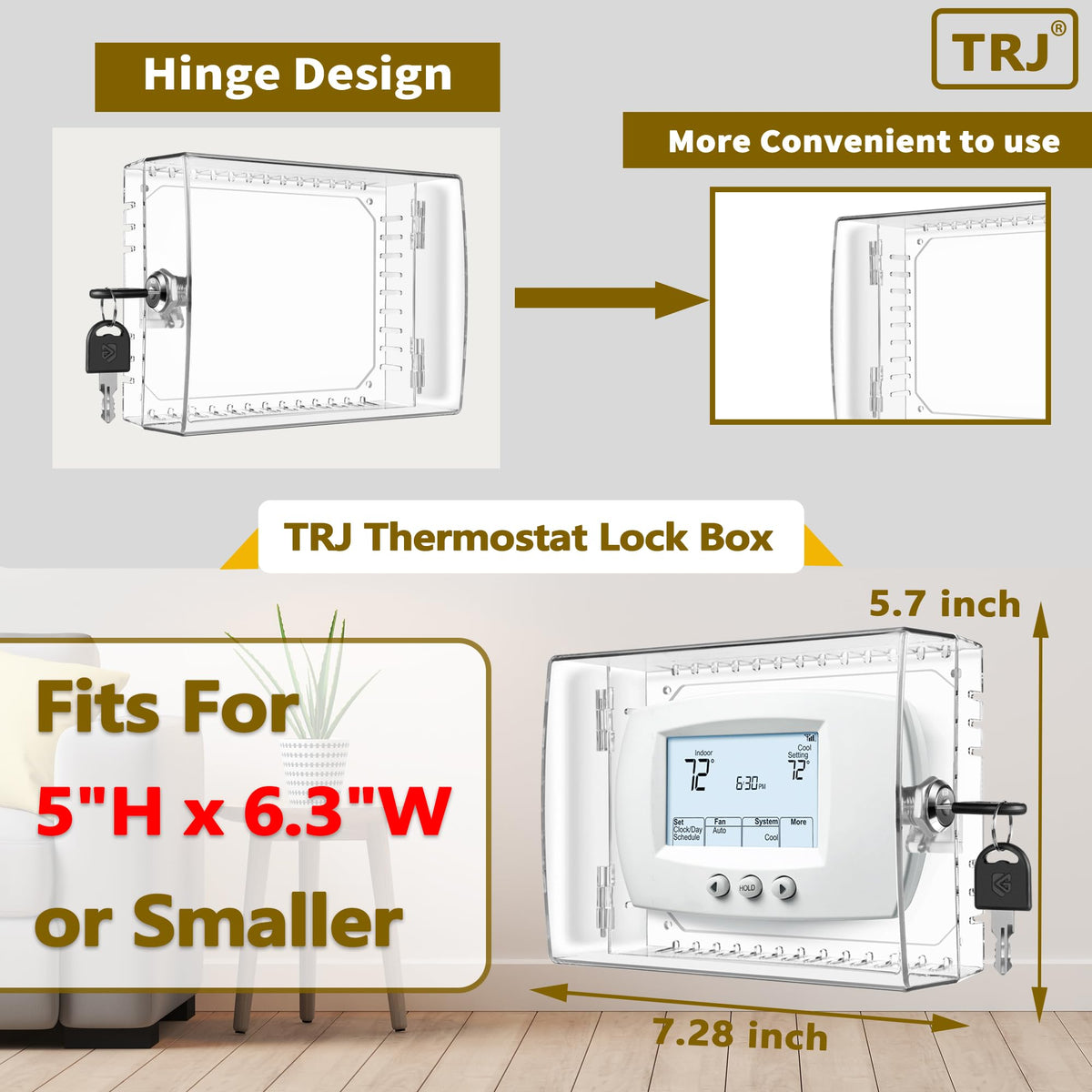 TRJ clear thermostat cover locks in place while preserving visible status readings.