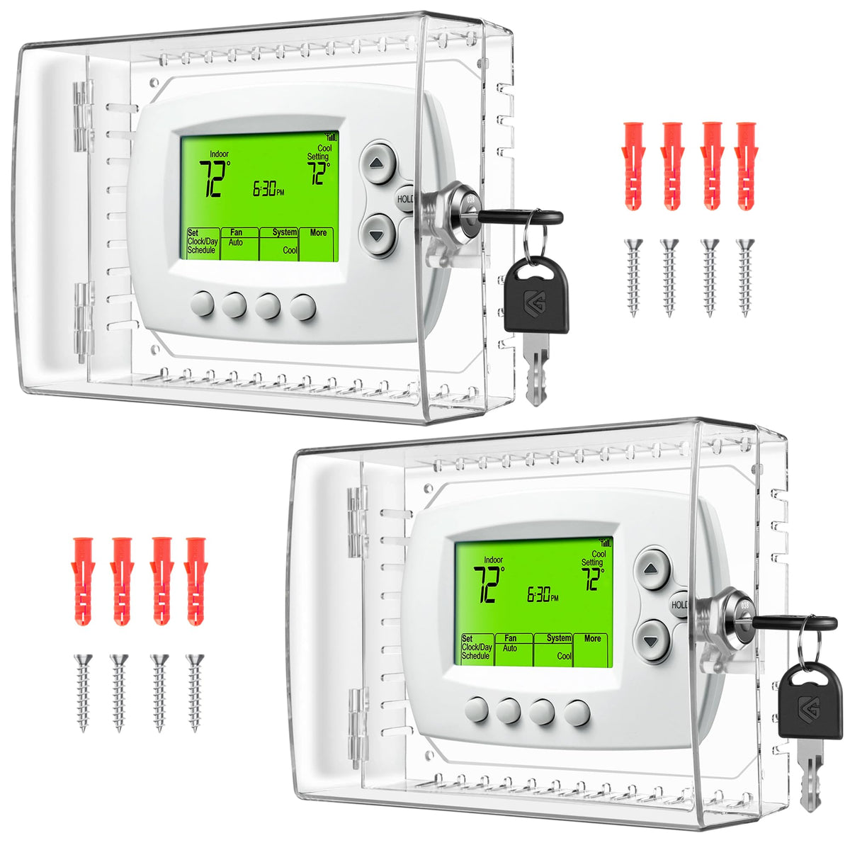 TRJ thermostat lock box closed, secure protection against tampering.