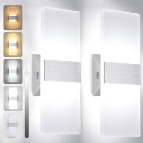 TRLIFE dimmable LED wall sconce set of two in silver for ambient lighting.