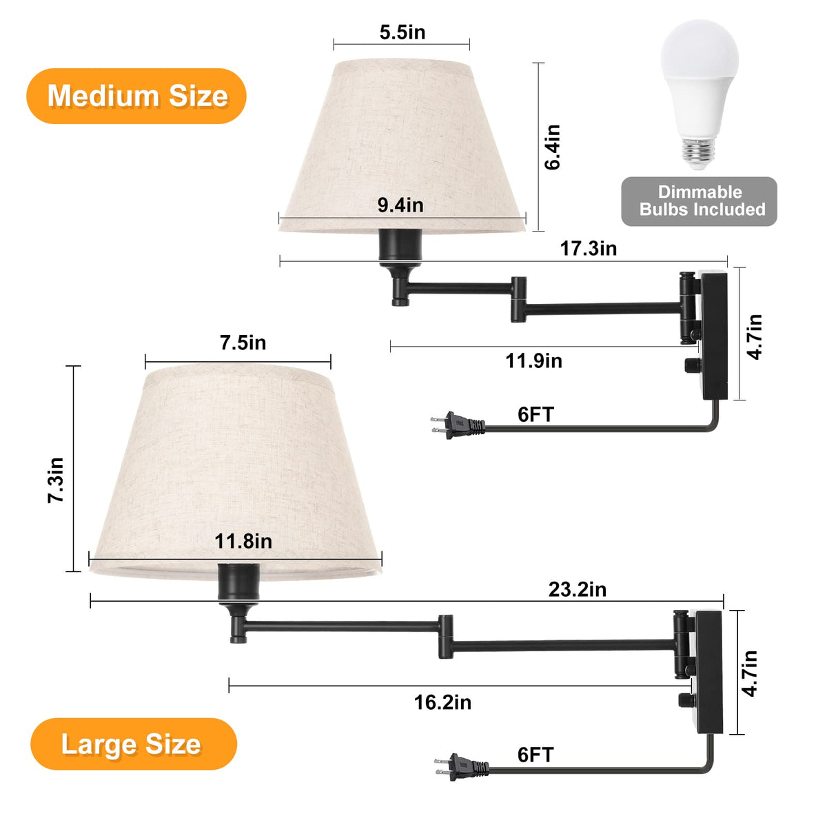 TRLIFE 6-foot plug-in cord enables quick setup without wiring.