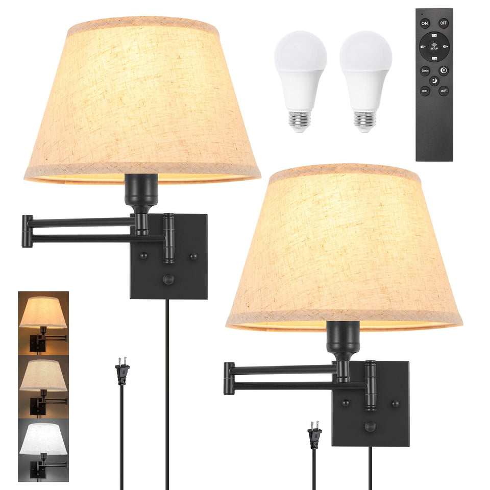 TRLIFE wall sconce plug-in with remote dimming for ambient lighting.