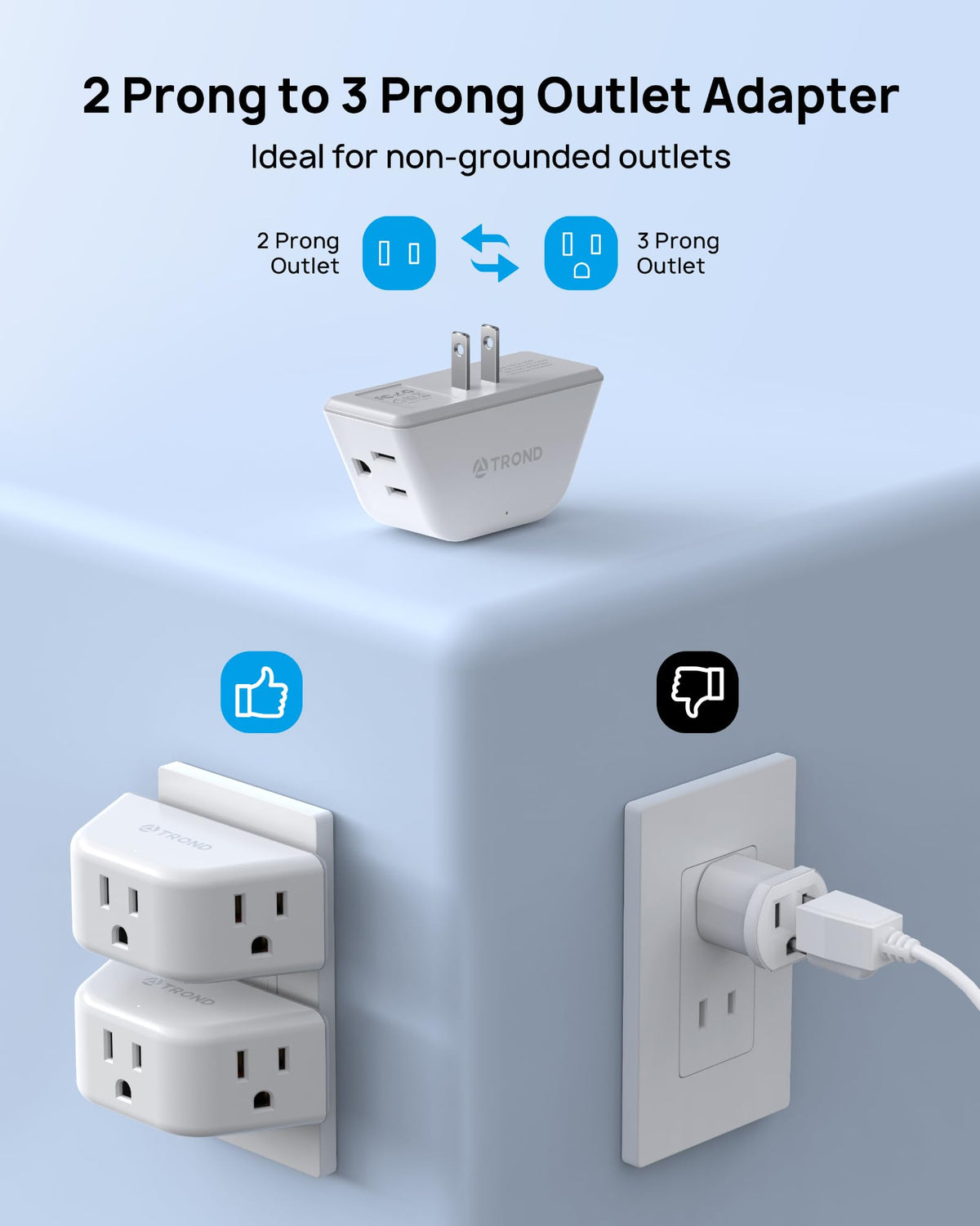 TROND 2-pack compact outlet extenders shown side by side for extra outlets