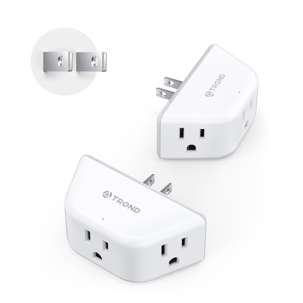 TROND two-prong to three-prong outlet adapter in wall with three sockets for multiple devices
